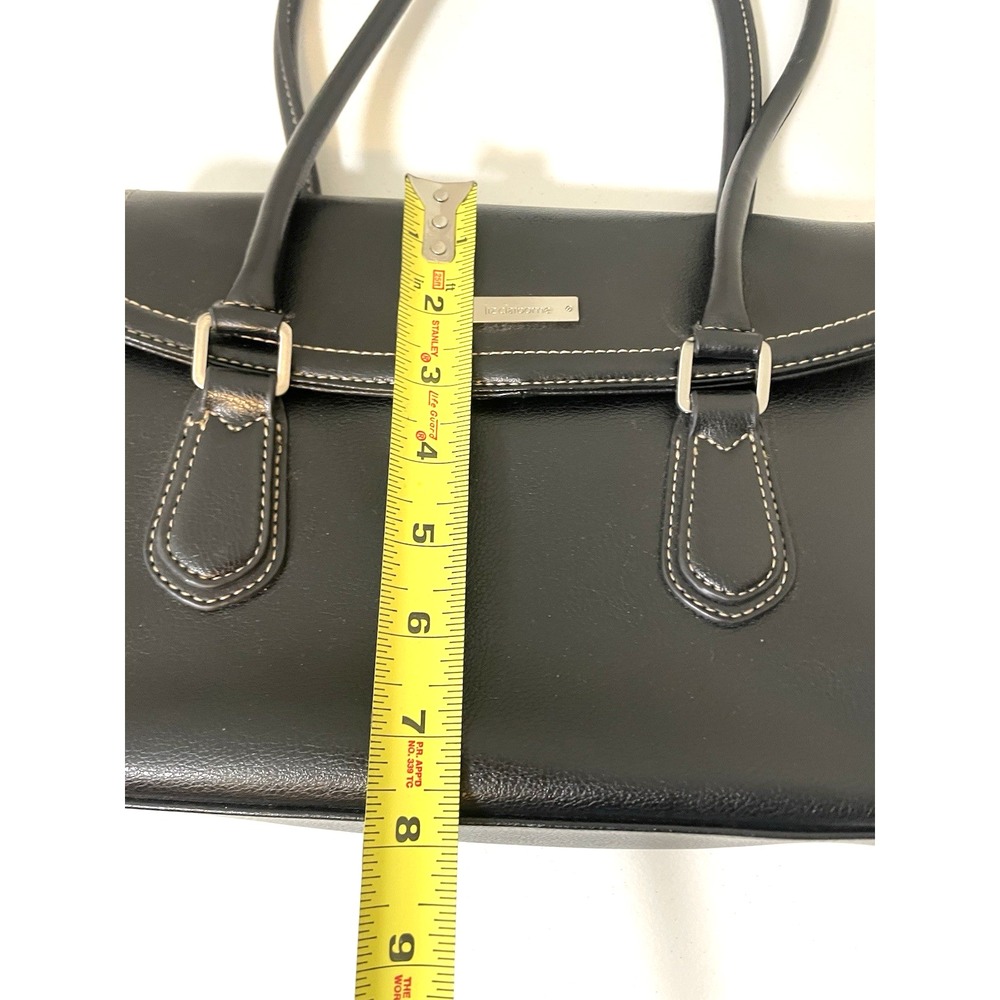 Liz Claiborne Double Top Handle Black Leather Handbag Purse Satchel Red‎ Zipper - Picture 5 of 15